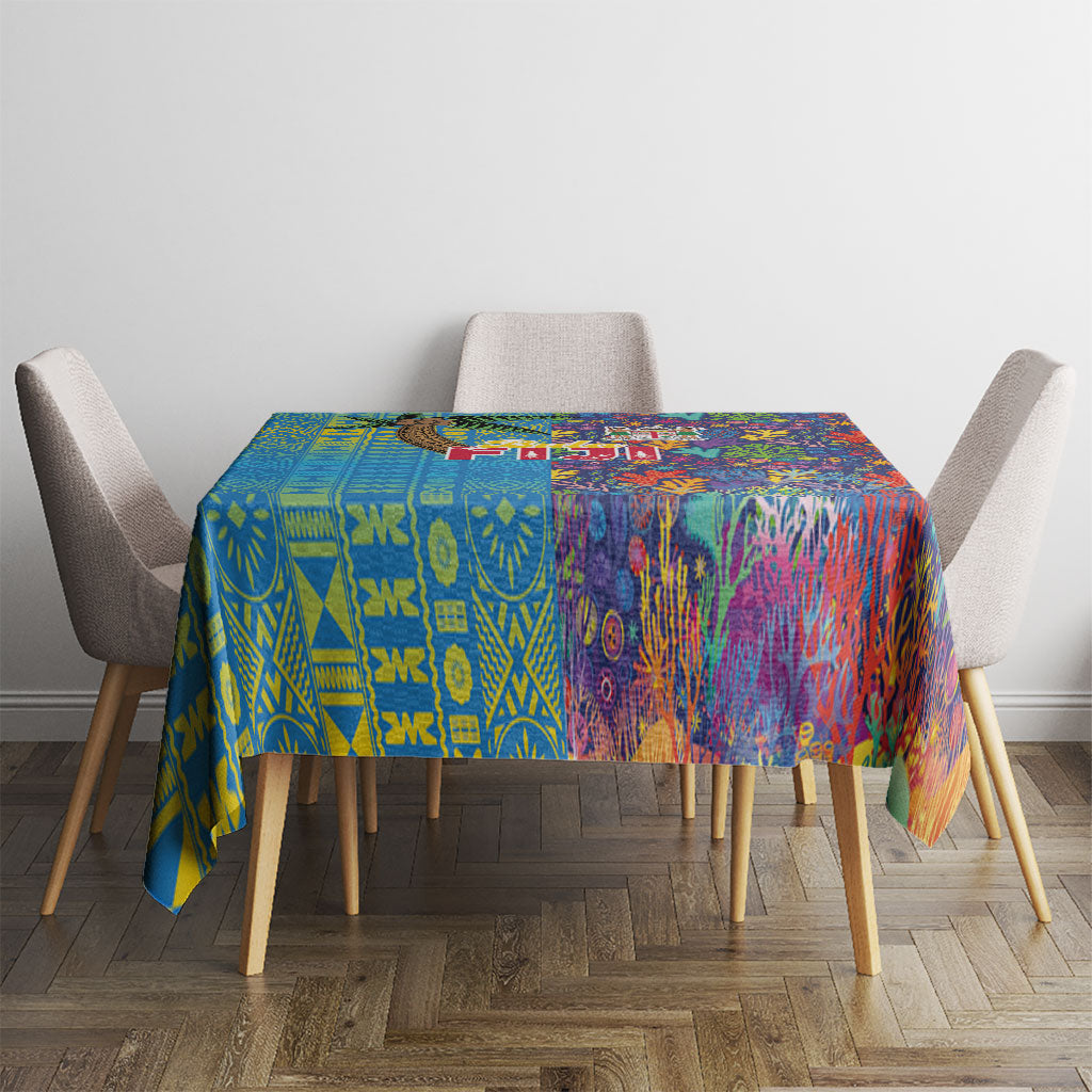 Fijian Coral Reef Tablecloth with Traditional Tapa Pattern Split Style LT03 - Polynesian Pride