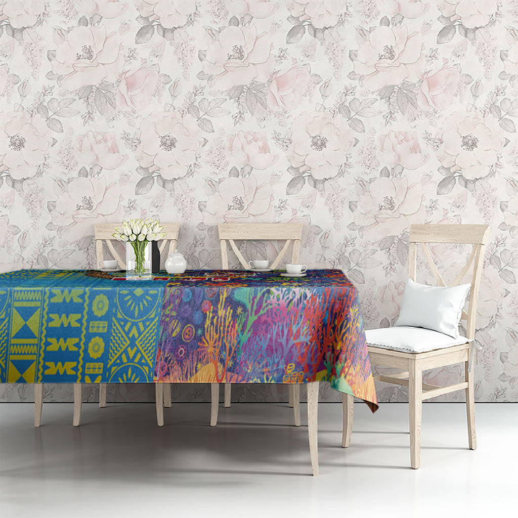 Fijian Coral Reef Tablecloth with Traditional Tapa Pattern Split Style LT03 - Polynesian Pride