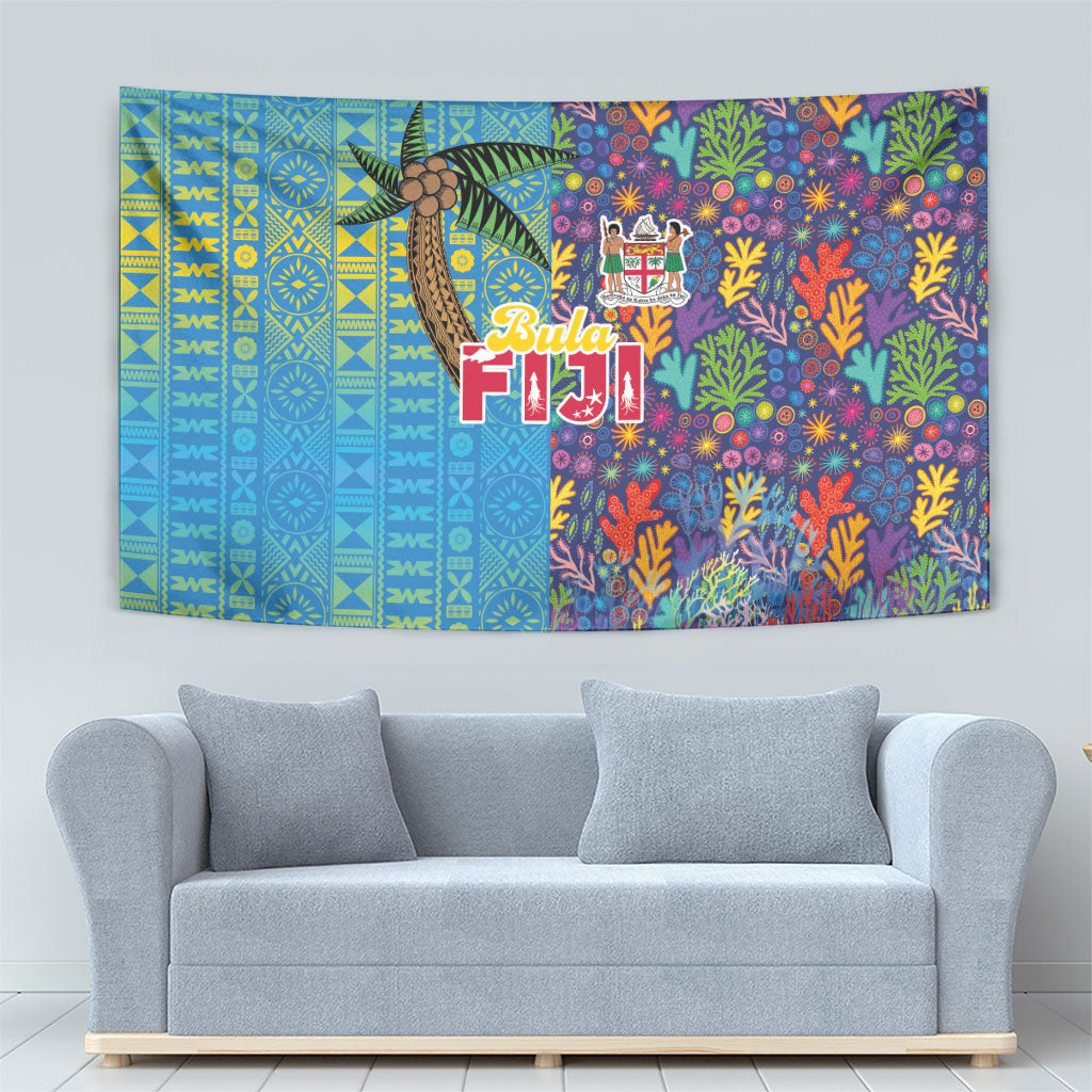 Fijian Coral Reef Tapestry with Traditional Tapa Pattern Split Style LT03 - Polynesian Pride