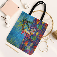 Fijian Coral Reef Tote Bag with Traditional Tapa Pattern Split Style LT03 Black Strap One Size Multicolor - Polynesian Pride
