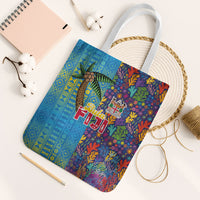 Fijian Coral Reef Tote Bag with Traditional Tapa Pattern Split Style LT03 White Strap One Size Multicolor - Polynesian Pride