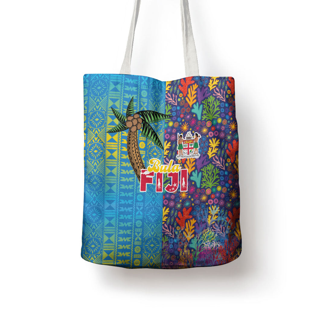 Fijian Coral Reef Tote Bag with Traditional Tapa Pattern Split Style LT03 - Polynesian Pride