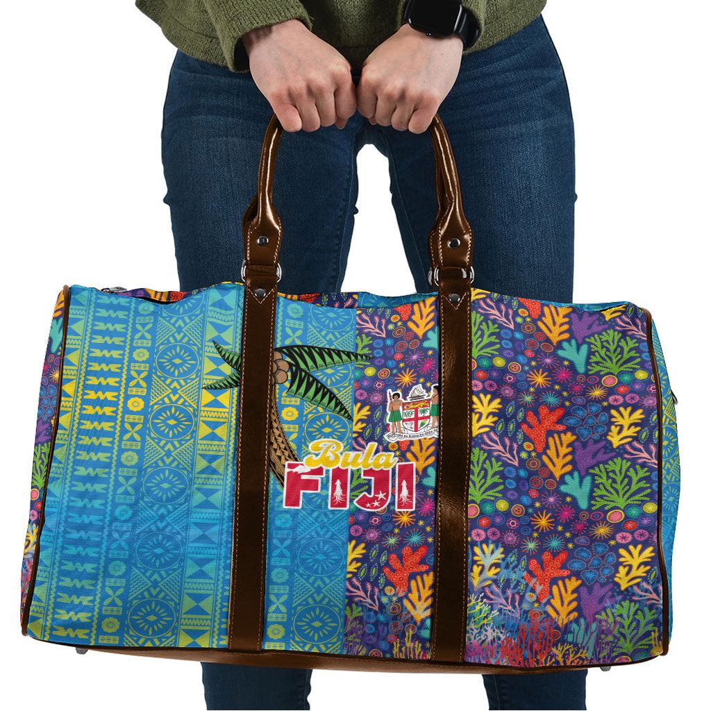 Fijian Coral Reef Travel Bag with Traditional Tapa Pattern Split Style LT03 Multicolor - Polynesian Pride