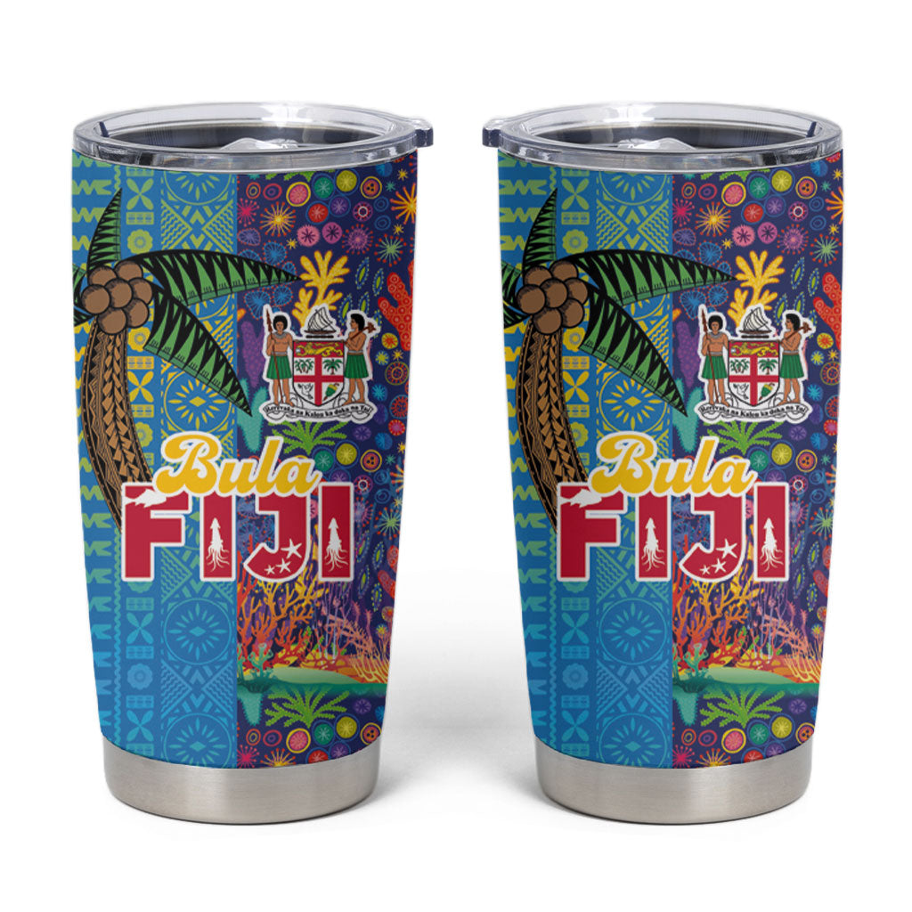 Fijian Coral Reef Tumbler Cup with Traditional Tapa Pattern Split Style LT03 Multicolor - Polynesian Pride