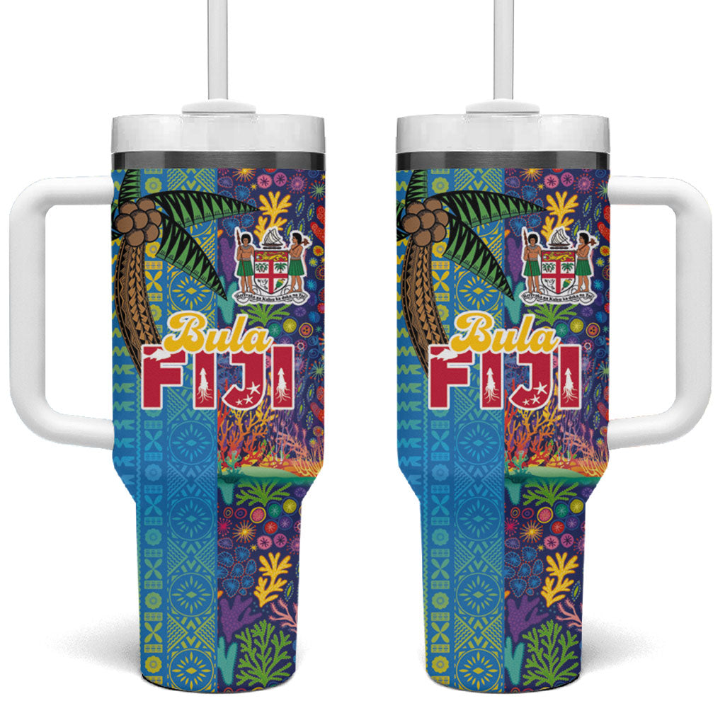 Fijian Coral Reef Tumbler With Handle with Traditional Tapa Pattern Split Style LT03 One Size: 40 oz Multicolor - Polynesian Pride