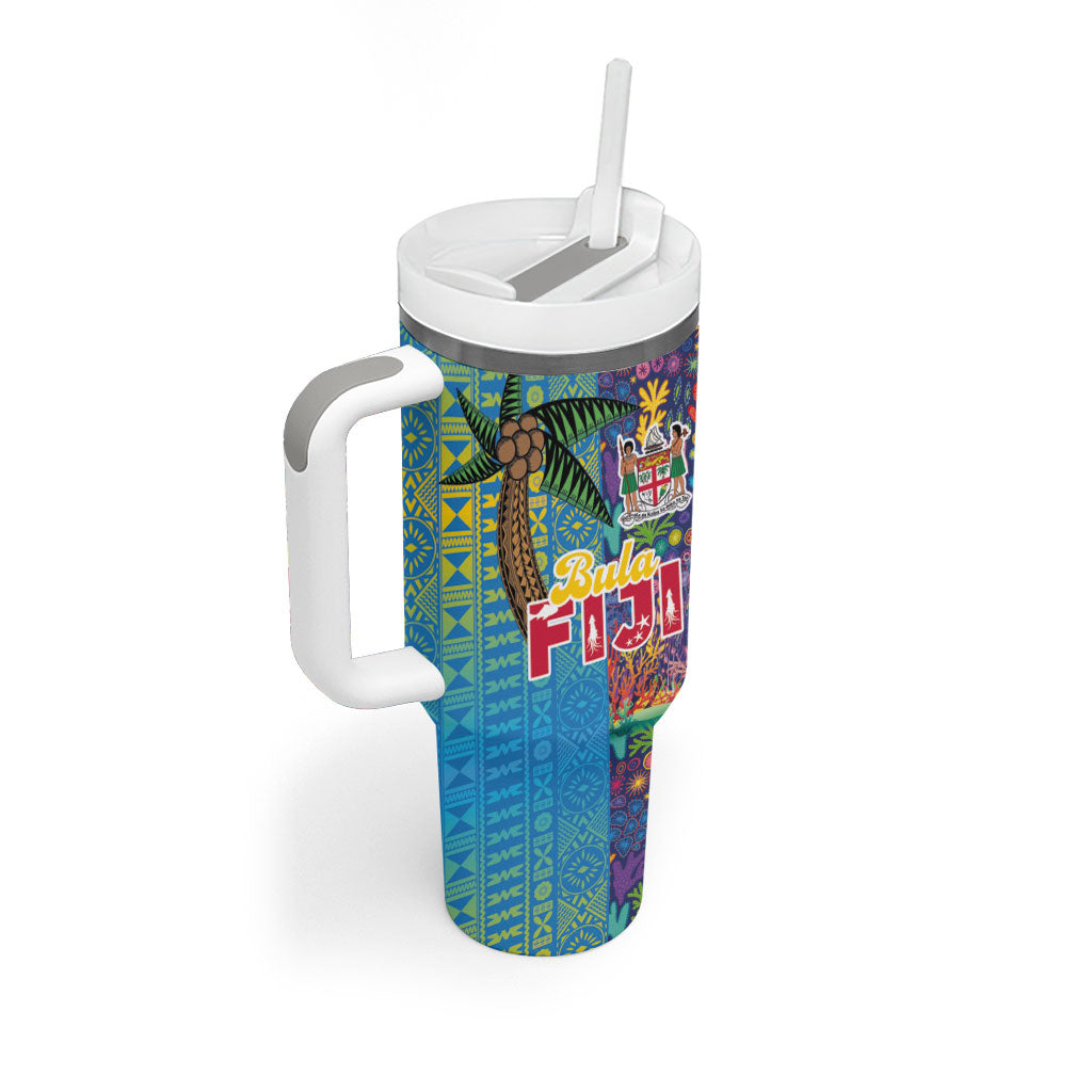 Fijian Coral Reef Tumbler With Handle with Traditional Tapa Pattern Split Style LT03 - Polynesian Pride
