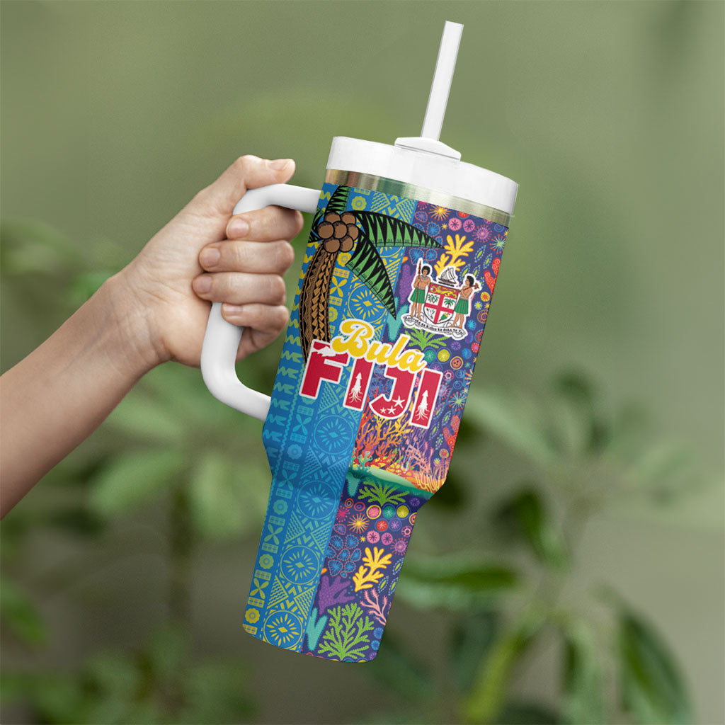 Fijian Coral Reef Tumbler With Handle with Traditional Tapa Pattern Split Style LT03 - Polynesian Pride