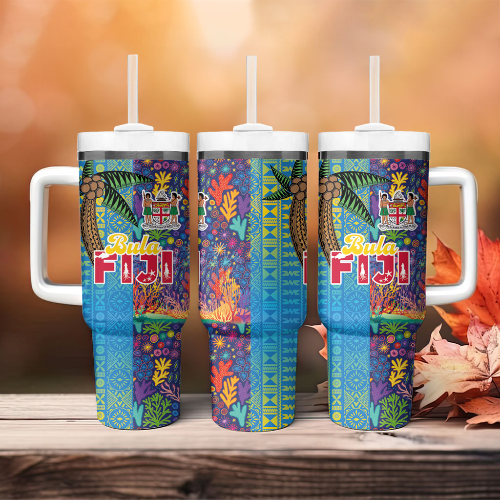 Fijian Coral Reef Tumbler With Handle with Traditional Tapa Pattern Split Style LT03 - Polynesian Pride