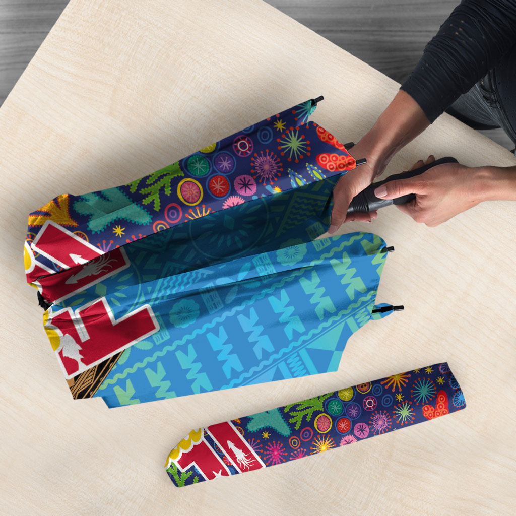 Fijian Coral Reef Umbrella with Traditional Tapa Pattern Split Style LT03 - Polynesian Pride