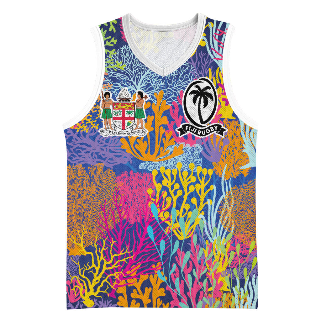 Custom Fijian Rugby Basketball Jersey Colorful Coral Reef Pre Match Design LT03 Unisex Multicolor - Polynesian Pride