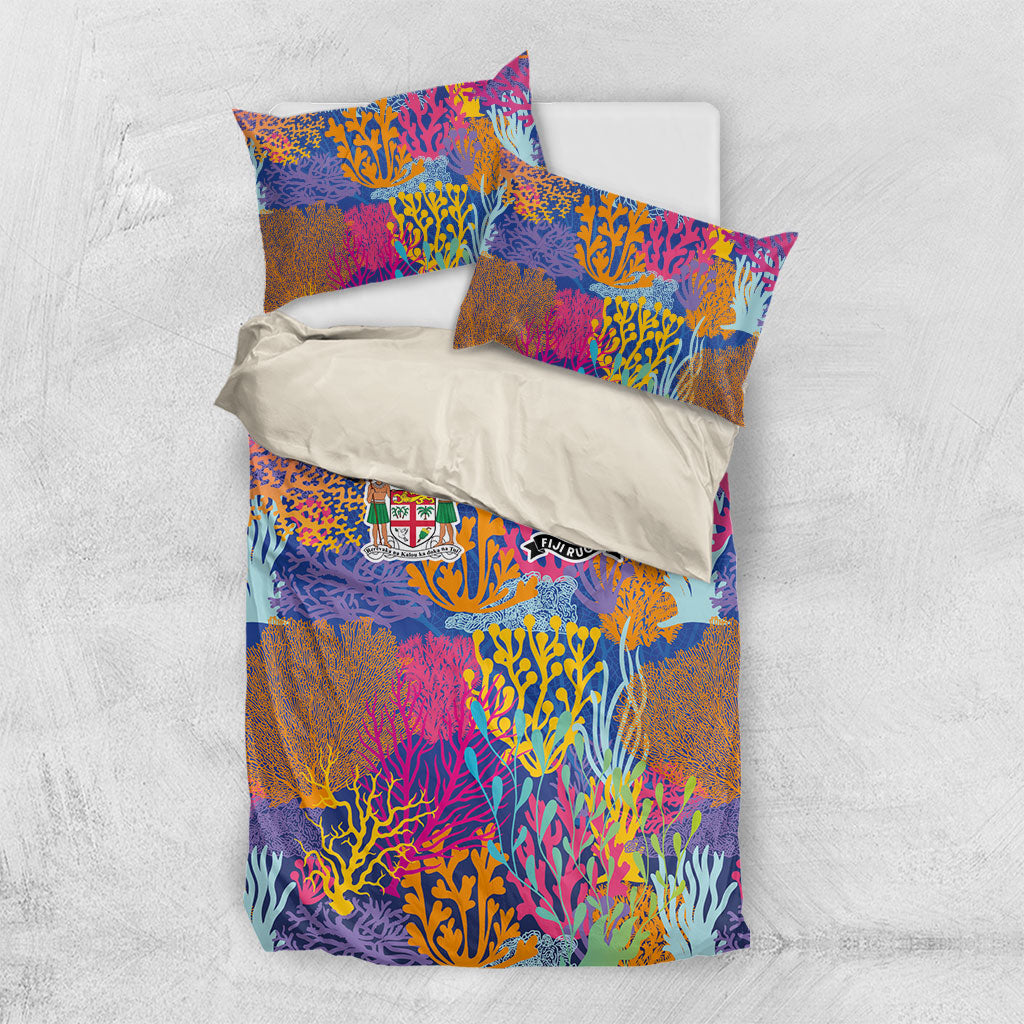 Fijian Rugby Bedding Set Colorful Coral Reef Pre Match Design LT03 US Twin 172cm x 218cm Multicolor - Polynesian Pride