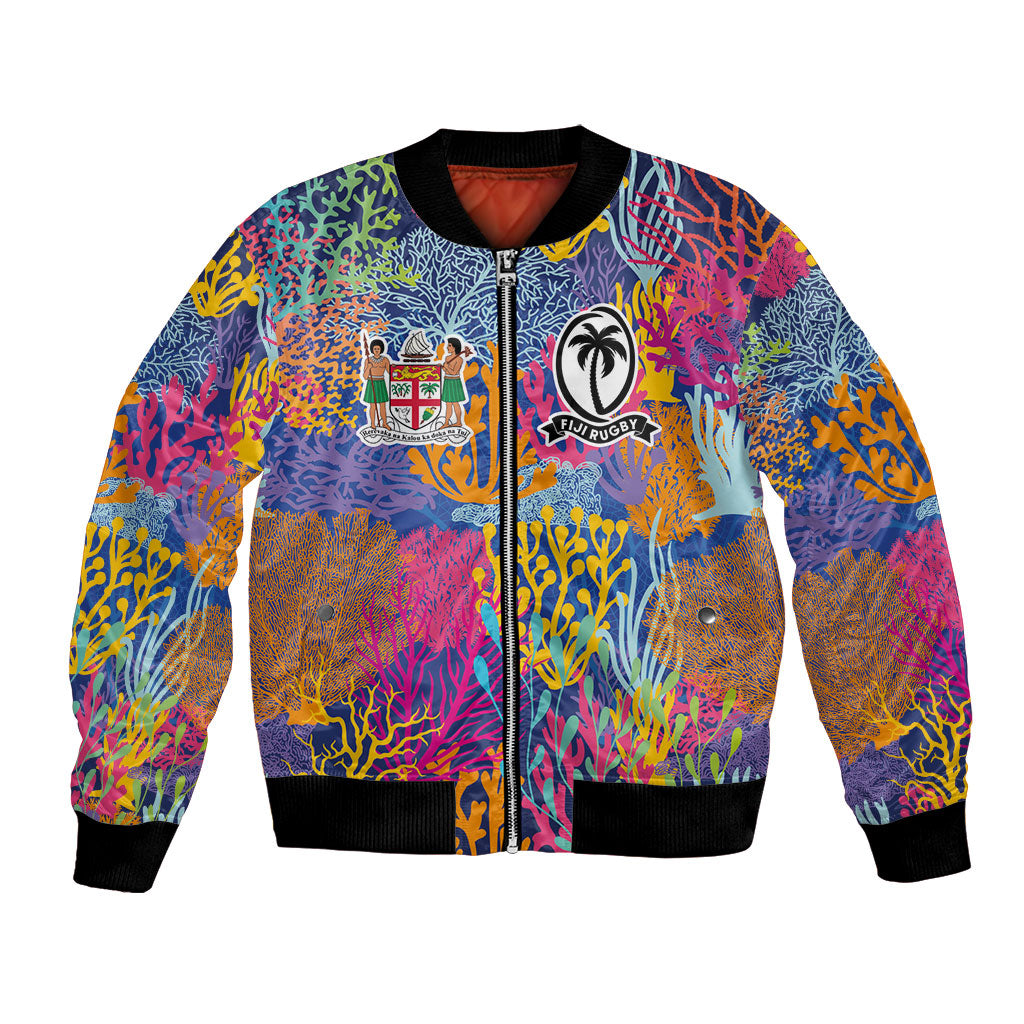 Custom Fijian Rugby Bomber Jacket Colorful Coral Reef Pre Match Design LT03 Unisex Multicolor - Polynesian Pride