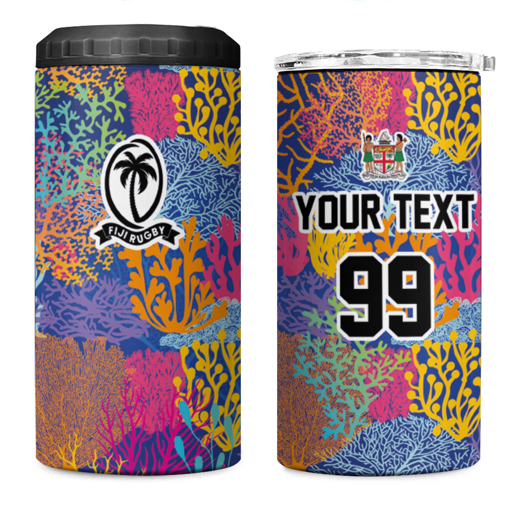 Custom Fijian Rugby 4 in 1 Can Cooler Tumbler Colorful Coral Reef Pre Match Design LT03 One Size: 16 oz Multicolor - Polynesian Pride