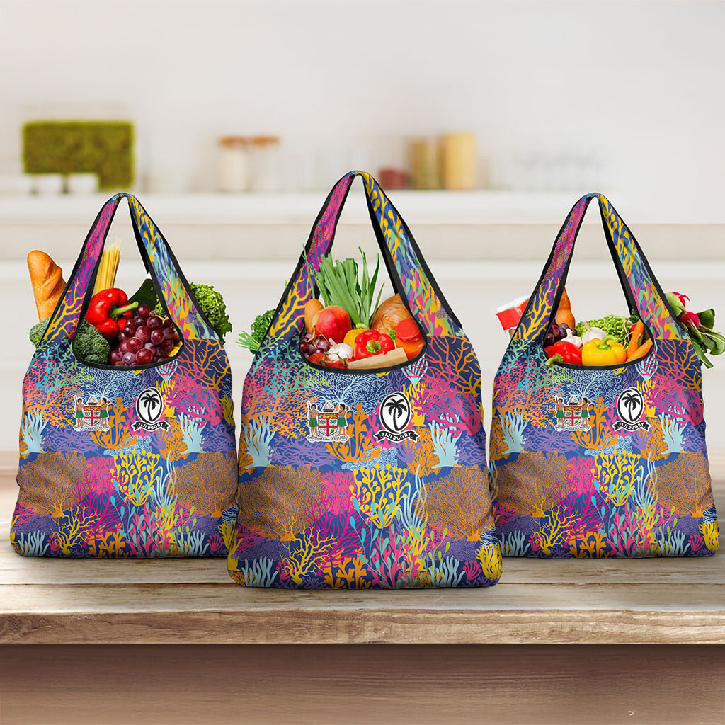 Fijian Rugby Grocery Bag Colorful Coral Reef Pre Match Design LT03 3-pack One Size Multicolor - Polynesian Pride