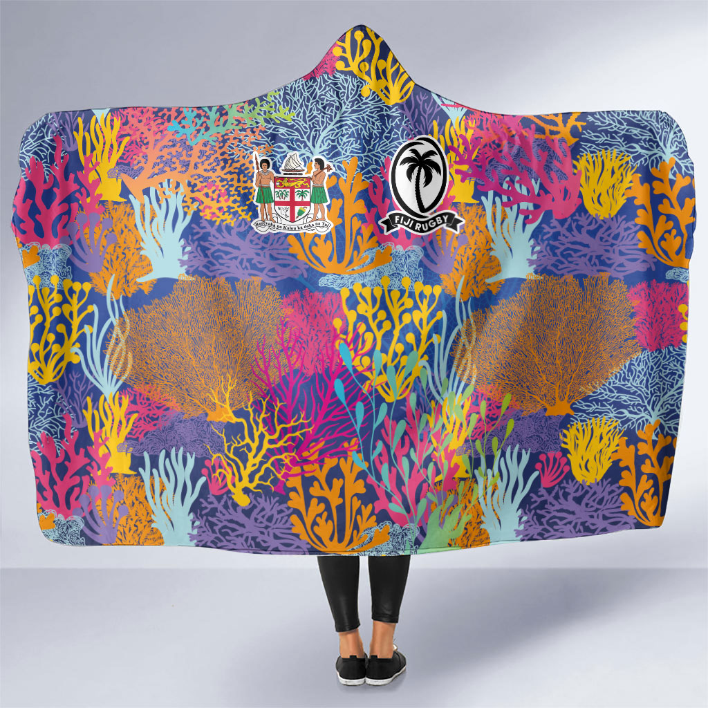 Fijian Rugby Hooded Blanket Colorful Coral Reef Pre Match Design LT03 One Size Multicolor - Polynesian Pride
