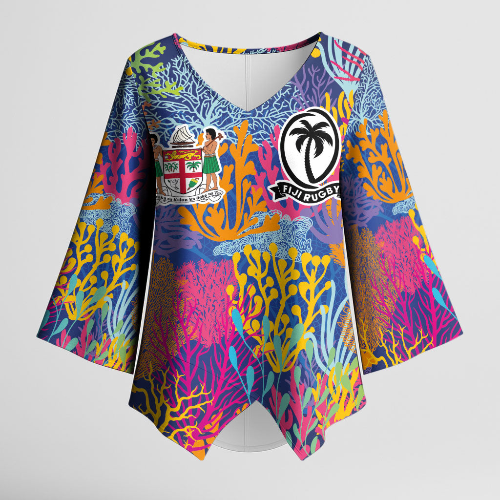 Custom Fijian Rugby Kimono Sleeve Blouse Colorful Coral Reef Pre Match Design LT03 Female Multicolor - Polynesian Pride