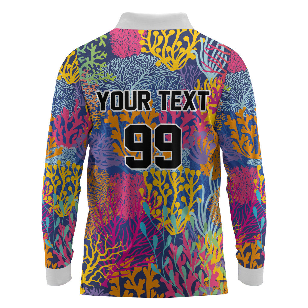 Custom Fijian Rugby Long Sleeve Polo Shirt Colorful Coral Reef Pre Match Design LT03 - Polynesian Pride
