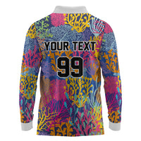 Custom Fijian Rugby Long Sleeve Polo Shirt Colorful Coral Reef Pre Match Design LT03 - Polynesian Pride