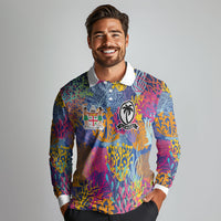 Custom Fijian Rugby Long Sleeve Polo Shirt Colorful Coral Reef Pre Match Design LT03 - Polynesian Pride