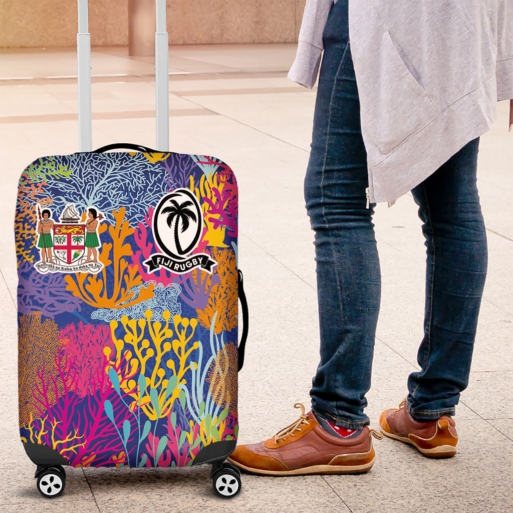 Fijian Rugby Luggage Cover Colorful Coral Reef Pre Match Design LT03 Multicolor - Polynesian Pride