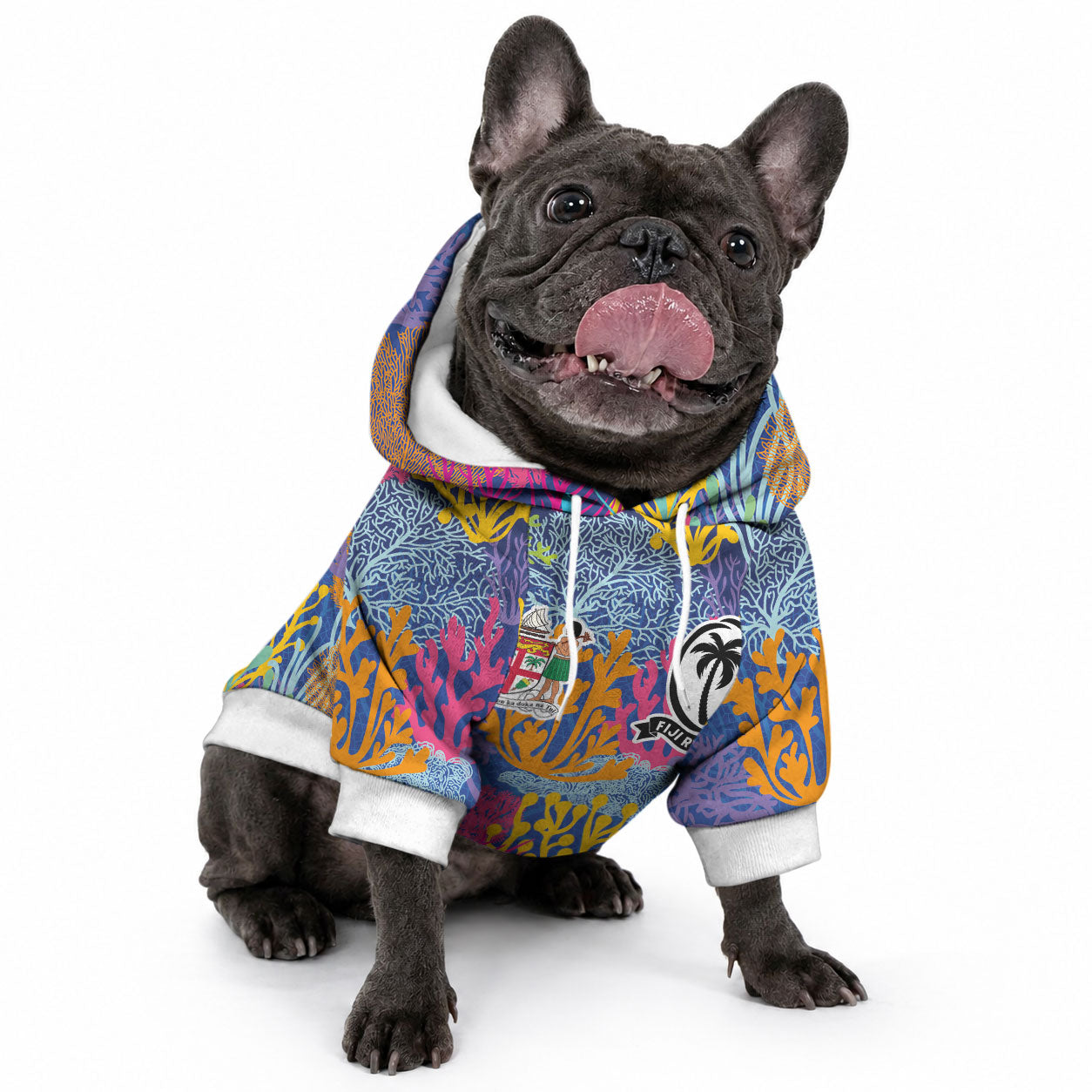 Custom Fijian Rugby Pet Hoodie Colorful Coral Reef Pre Match Design LT03 - Polynesian Pride