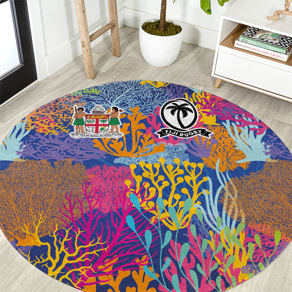 Fijian Rugby Round Carpet Colorful Coral Reef Pre Match Design LT03 Multicolor - Polynesian Pride
