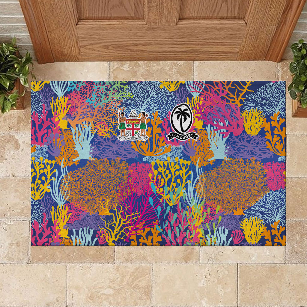 Fijian Rugby Rubber Doormat Colorful Coral Reef Pre Match Design LT03 Multicolor - Polynesian Pride