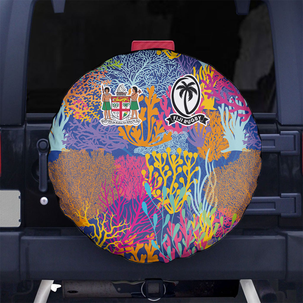 Fijian Rugby Spare Tire Cover Colorful Coral Reef Pre Match Design LT03 No hole Multicolor - Polynesian Pride