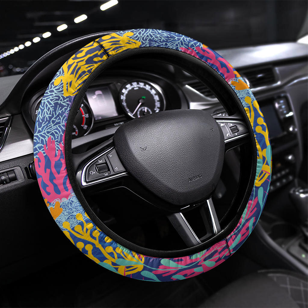 Fijian Rugby Steering Wheel Cover Colorful Coral Reef Pre Match Design LT03 Universal Fit Multicolor - Polynesian Pride