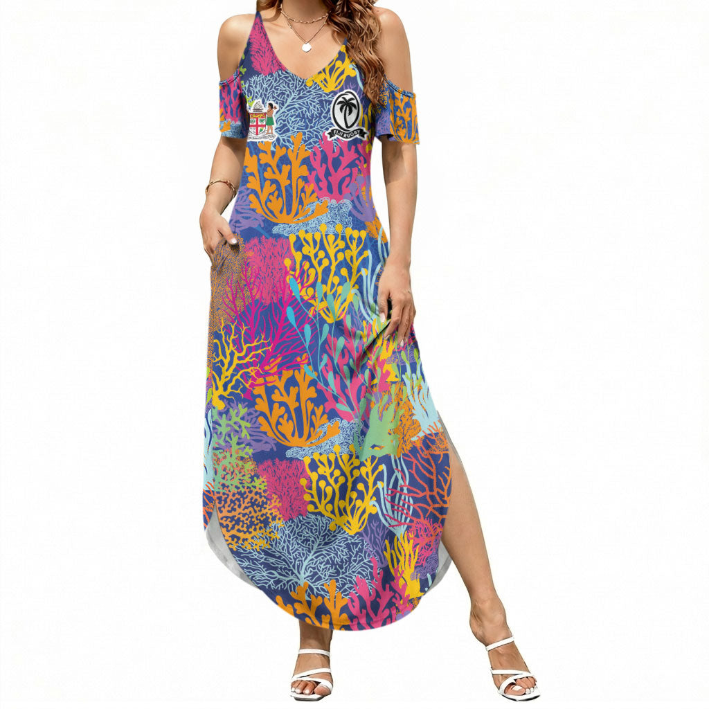 Custom Fijian Rugby Summer Maxi Dress Colorful Coral Reef Pre Match Design LT03 Women Multicolor - Polynesian Pride