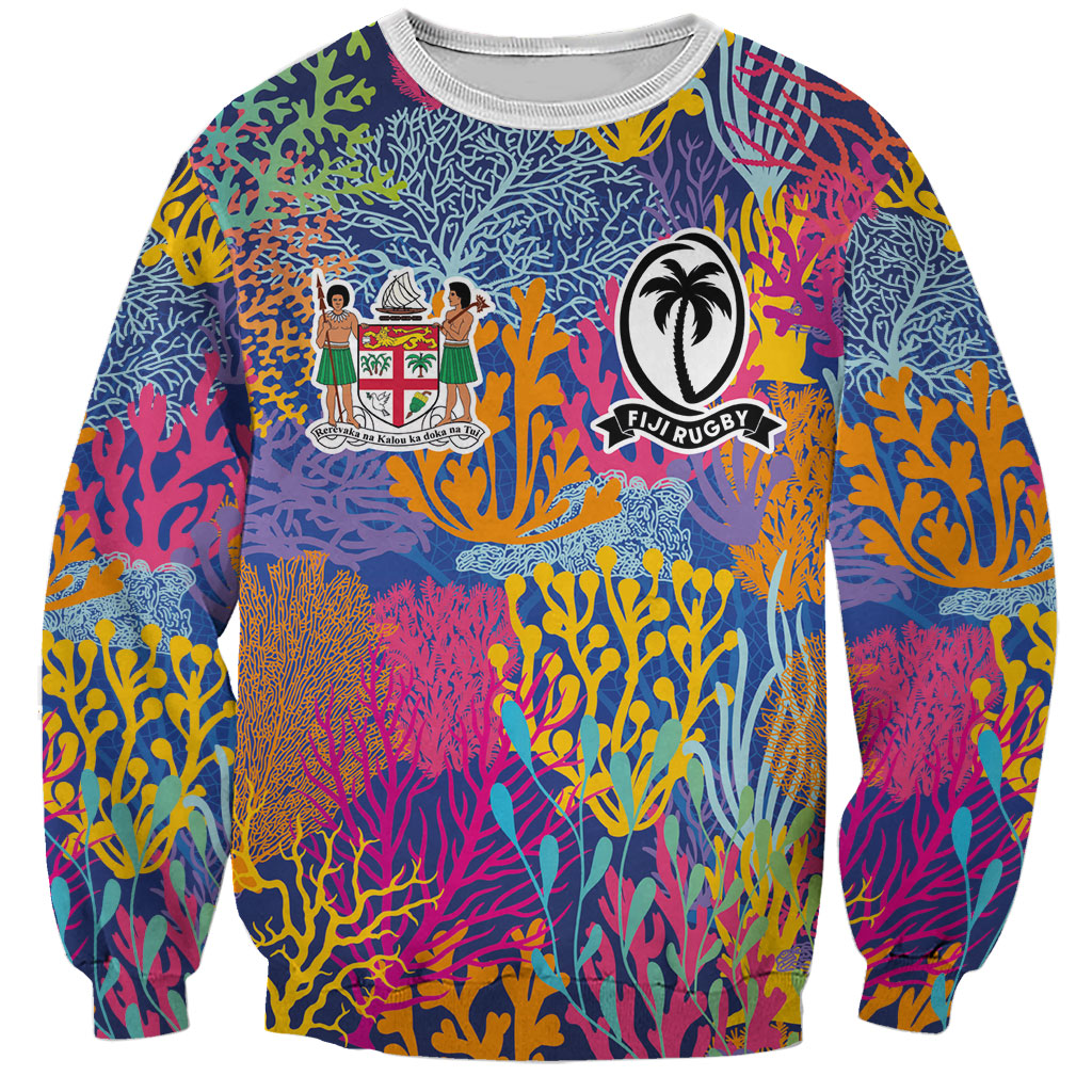 Custom Fijian Rugby Sweatshirt Colorful Coral Reef Pre Match Design LT03 Unisex Multicolor - Polynesian Pride