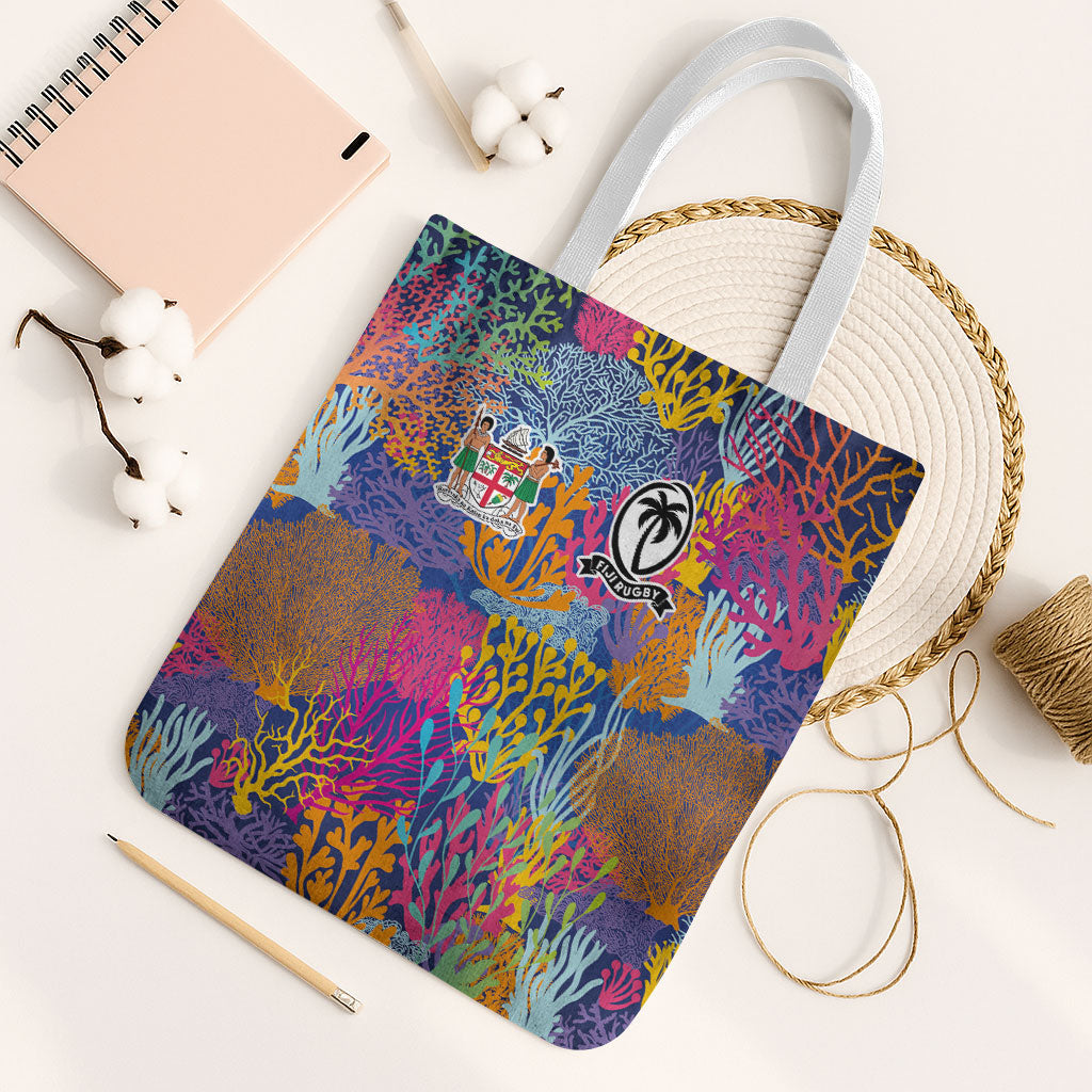 Fijian Rugby Tote Bag Colorful Coral Reef Pre Match Design LT03 White Strap One Size Multicolor - Polynesian Pride