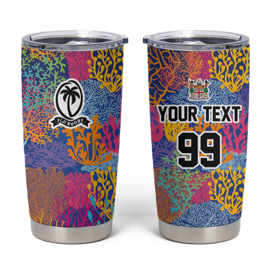 Custom Fijian Rugby Tumbler Cup Colorful Coral Reef Pre Match Design LT03 Multicolor - Polynesian Pride