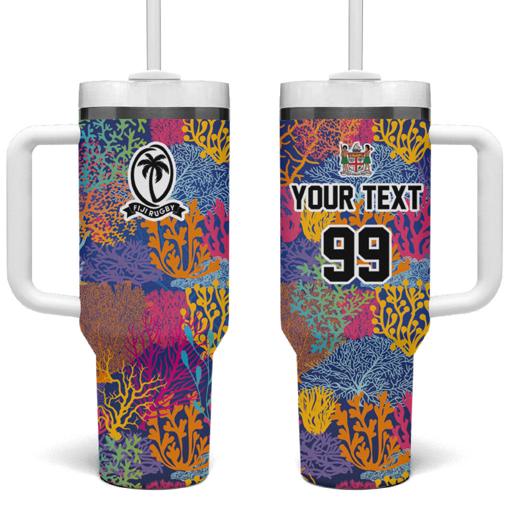 Custom Fijian Rugby Tumbler With Handle Colorful Coral Reef Pre Match Design LT03 One Size: 40 oz Multicolor - Polynesian Pride