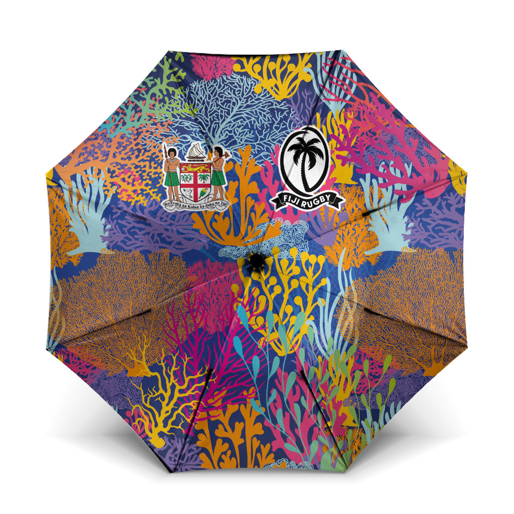 Fijian Rugby Umbrella Colorful Coral Reef Pre Match Design LT03 One Size Folded 11.42 inch Opened Diameter 37.4 inch Multicolor - Polynesian Pride