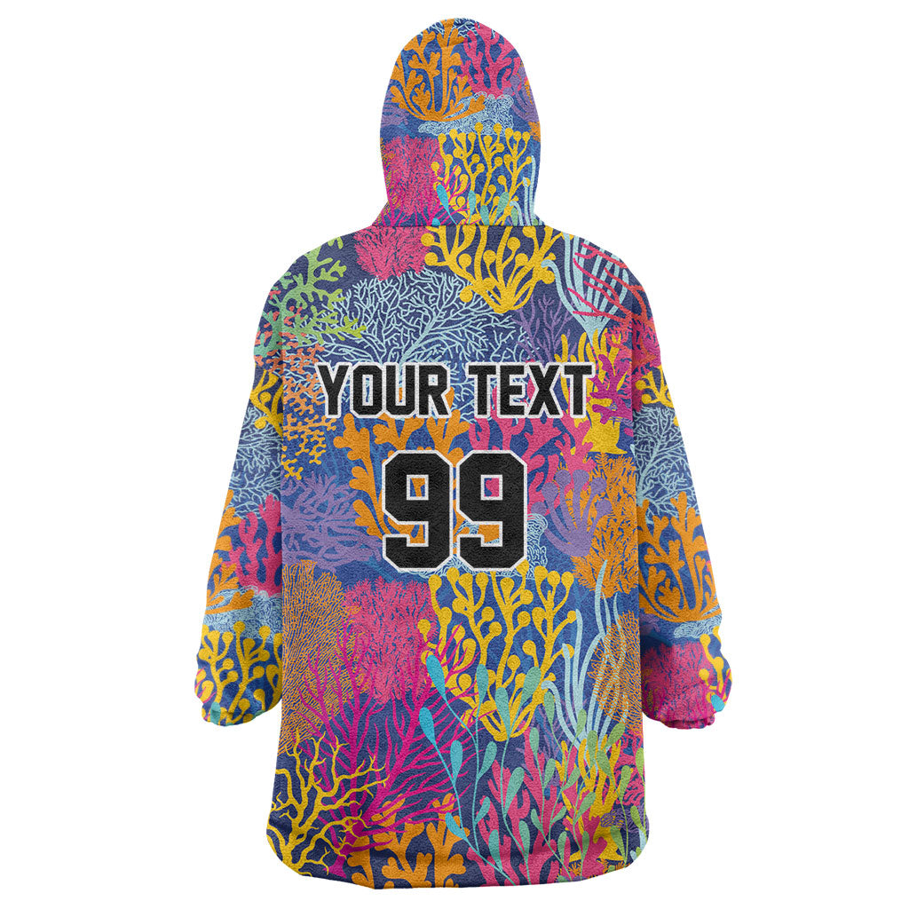 Custom Fijian Rugby Wearable Blanket Hoodie Colorful Coral Reef Pre Match Design LT03 - Polynesian Pride