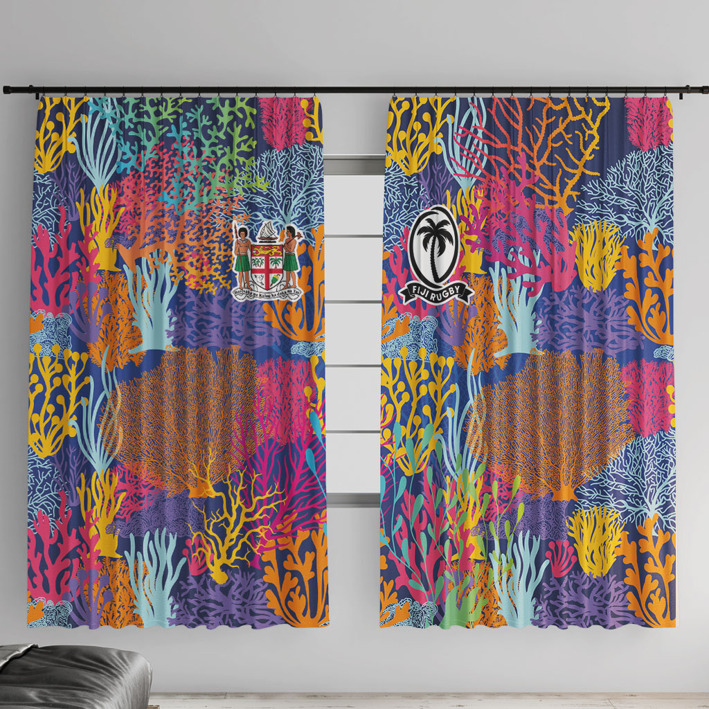 Fijian Rugby Window Curtain Colorful Coral Reef Pre Match Design LT03 With Hooks Multicolor - Polynesian Pride