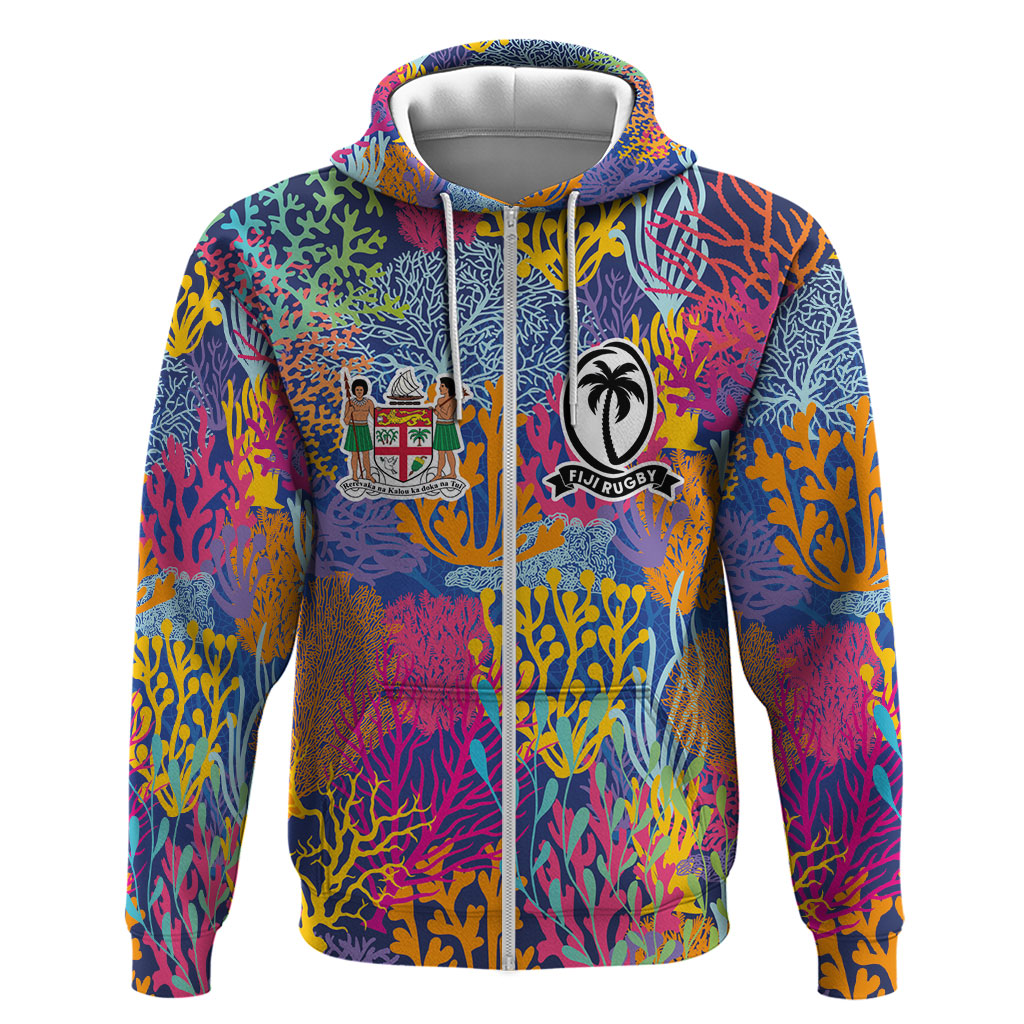 Custom Fijian Rugby Zip Hoodie Colorful Coral Reef Pre Match Design LT03 Zip Hoodie Multicolor - Polynesian Pride