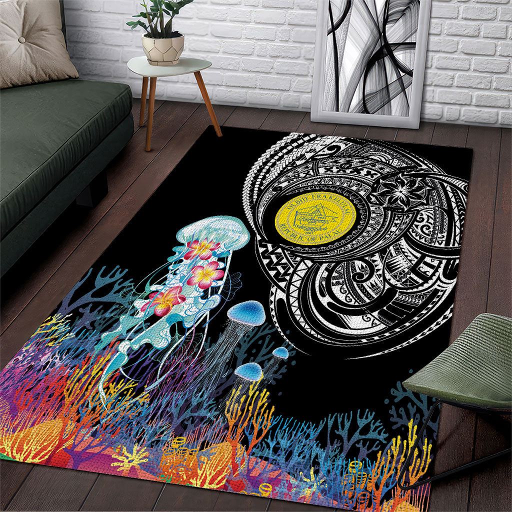Palau Jellyfish Area Rug Coral Reef with Polynesian Pattern LT03 Black - Polynesian Pride