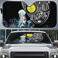 Palau Jellyfish Auto Sun Shade Coral Reef with Polynesian Pattern LT03 Black - Polynesian Pride