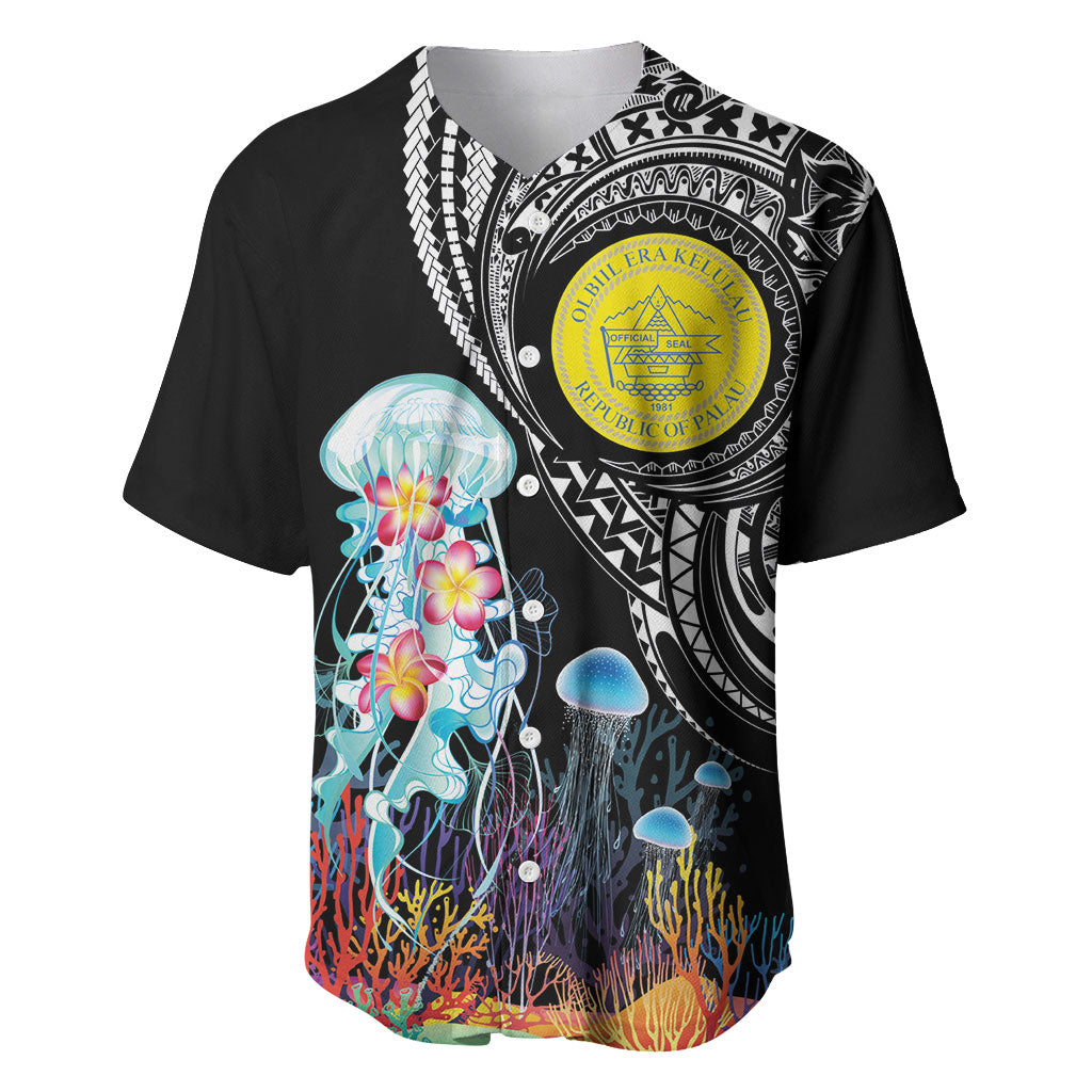 Palau Jellyfish Baseball Jersey Coral Reef with Polynesian Pattern