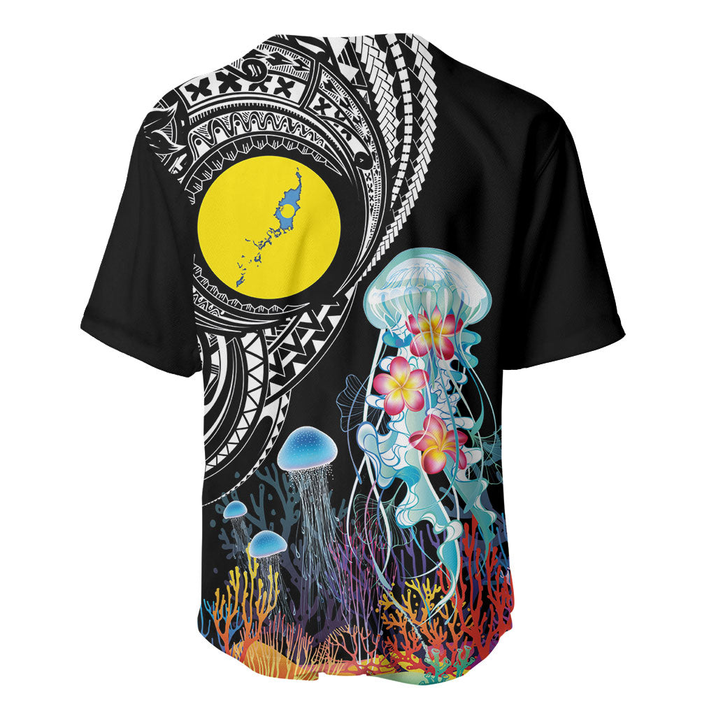Palau Jellyfish Baseball Jersey Coral Reef with Polynesian Pattern