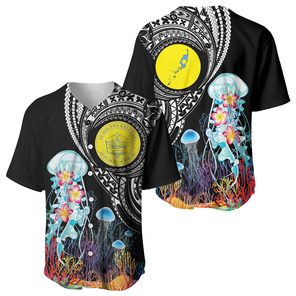 Palau Jellyfish Baseball Jersey Coral Reef with Polynesian Pattern
