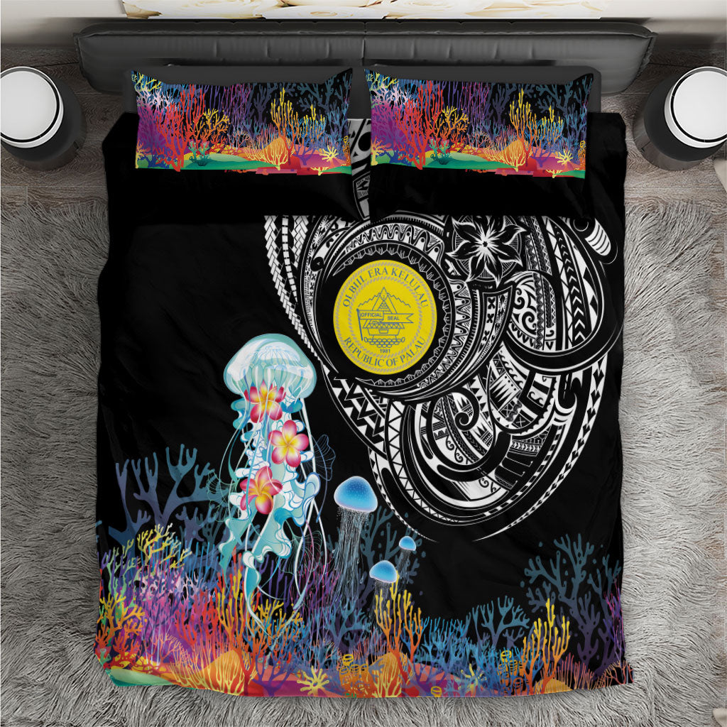 Palau Jellyfish Bedding Set Coral Reef with Polynesian Pattern LT03 Black - Polynesian Pride