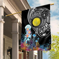 Palau Jellyfish Garden Flag Coral Reef with Polynesian Pattern LT03 House Flag Black - Polynesian Pride