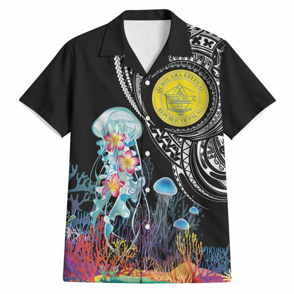 Palau Jellyfish Hawaiian Shirt Coral Reef with Polynesian Pattern LT03 Black - Polynesian Pride