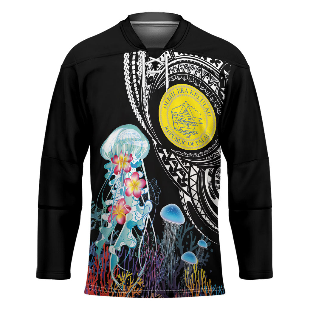 Palau Jellyfish Hockey Jersey Coral Reef with Polynesian Pattern LT03 Unisex Black - Polynesian Pride