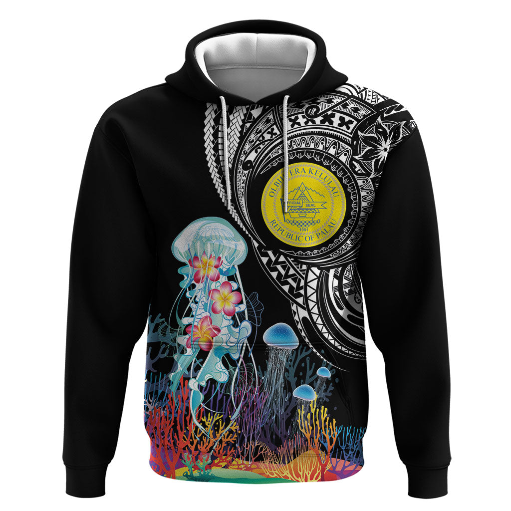 Palau Jellyfish Hoodie Coral Reef with Polynesian Pattern