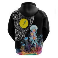 Palau Jellyfish Hoodie Coral Reef with Polynesian Pattern