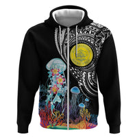 Palau Jellyfish Hoodie Coral Reef with Polynesian Pattern